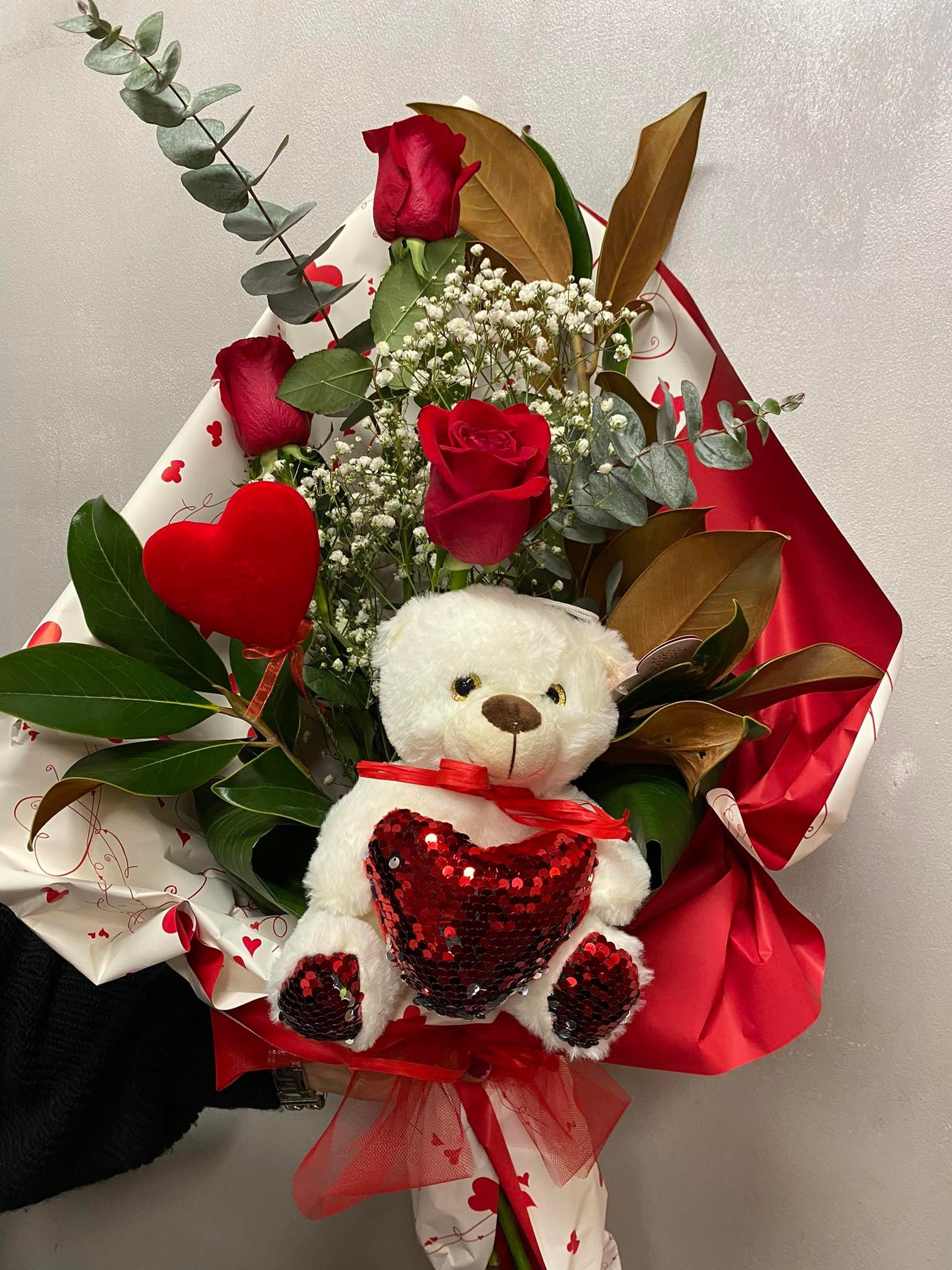 Mazzo di Rose Rosse con Peluche