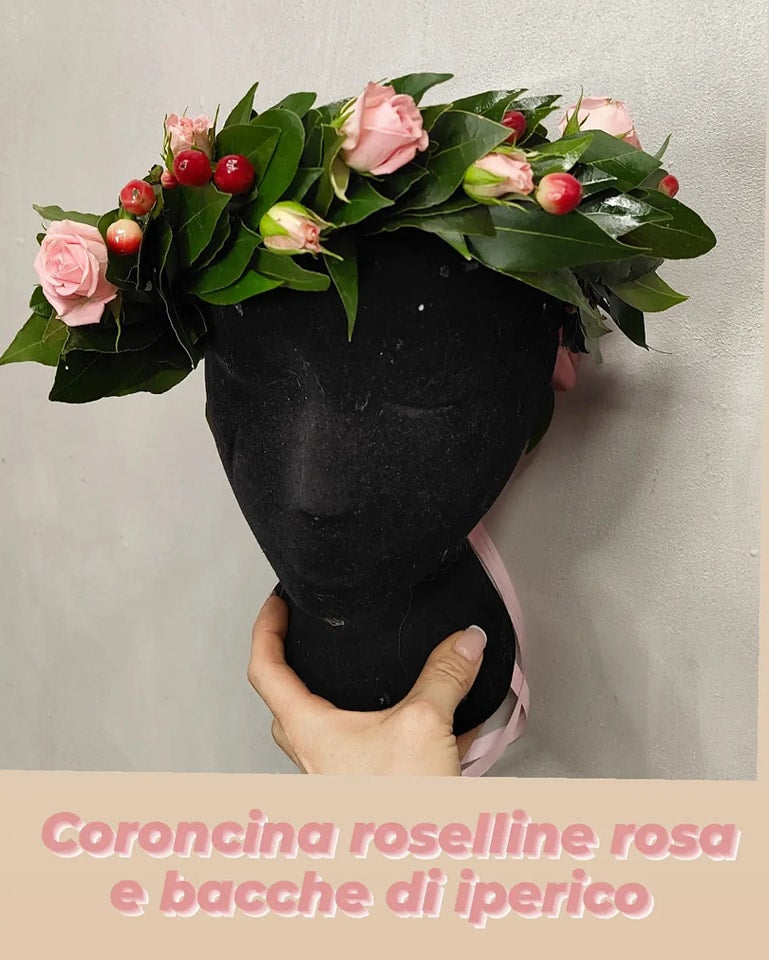 Coroncina Laurea Donna con Roselline Rosa e Bacche Iperico