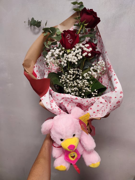 Mazzo di Rose Rosse con Peluche